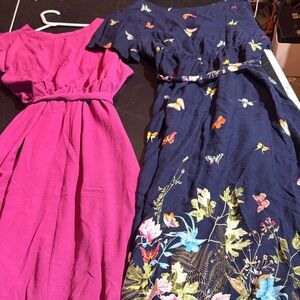 2 Bloomchic long Dresses Floral Butterfly and Pink/purple. Tie belt. 14-16